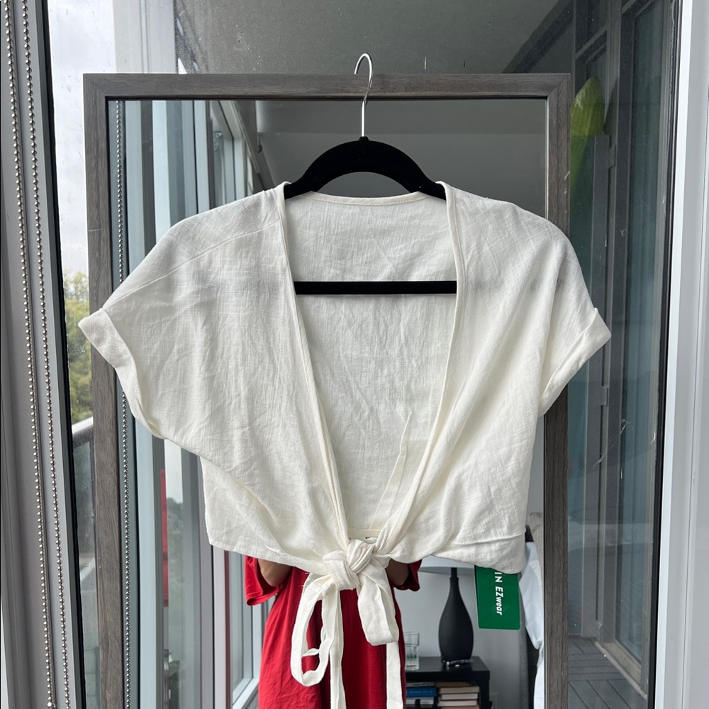 SHEIN Cream Tie-Front Blouse